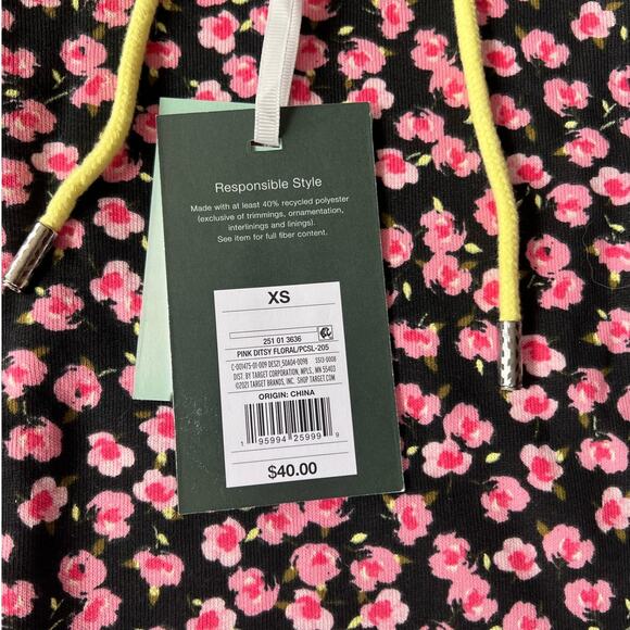 Sandy Liang x Target Floral Ruffle Shoulder Hoodie Sweatshirt Pink Black Size XS - Picture 10 of 12